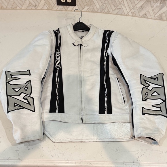 Vintage LBZ Leather White and Black Biker Jacket